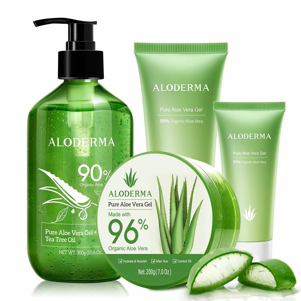 All Purpose Aloe Vera Gels Set - 5 Pieces - 2pcs x 300g Aloe Vera Gel   Tea Tree Oil, 200g Aloe Vera Gel, 114g Aloe Vera Gel & 45g Aloe Vera Gel