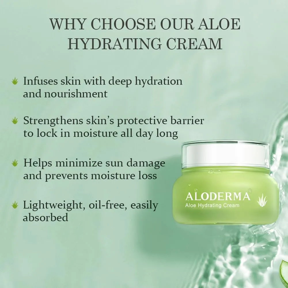 Aloderma Hydrating Face Cream for Dry Skin Made with 70% Organic Aloe Vera - Natural Hydration with Hyaluronic Acid & Arginine - Nourishing Aloe Vera Face Cream - Moisturizing Dry Skin Cream, 1.7oz