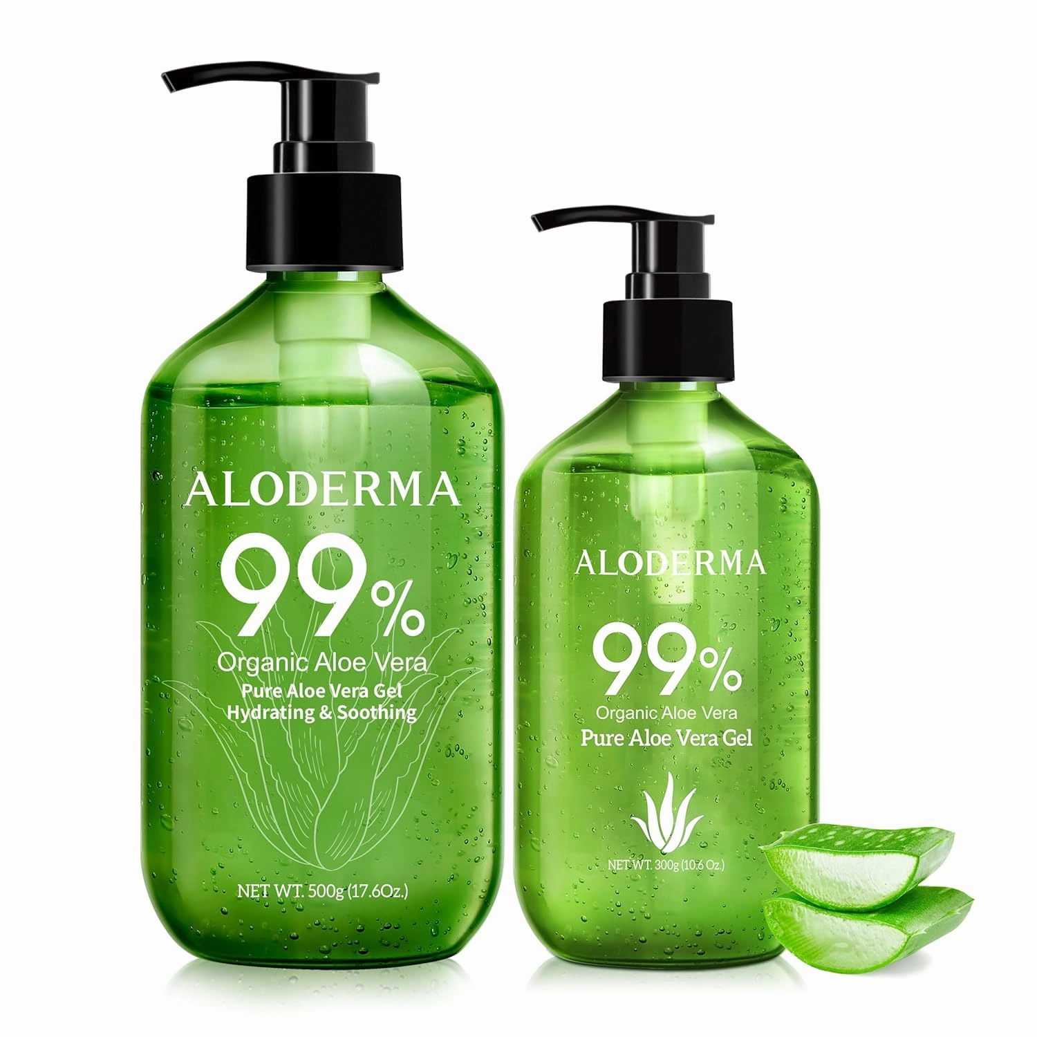 Aloderma Aloe Vera Gels, 2 pieces - 500g Aloe Vera Gel, 300g Aloe Vera Gel