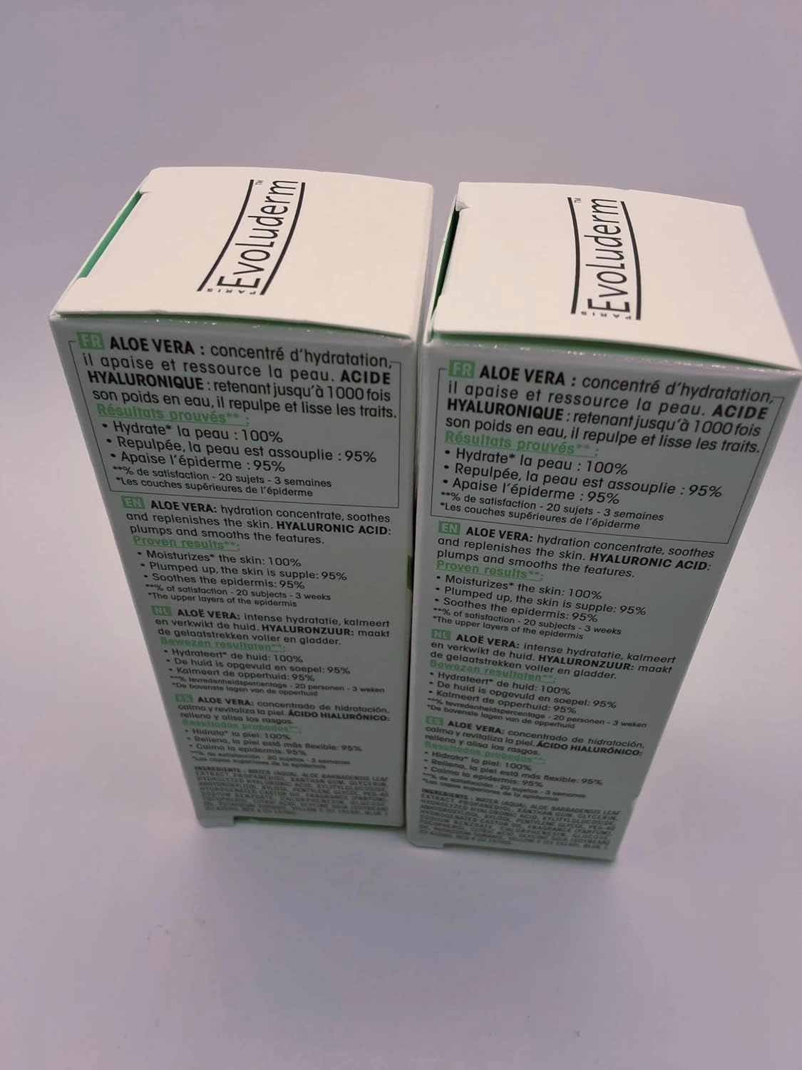 Aloe Vera & Hyaluronic Acid Moisturizing Serum Evoluderm pack of 2 of 1.05 fl. oz. each.