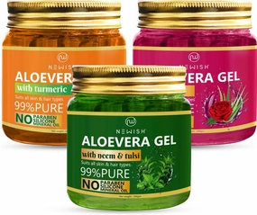Aloe Vera Face Gel Combo Pack, Rose, Turmeric, Neem Tulsi Variants, 600g