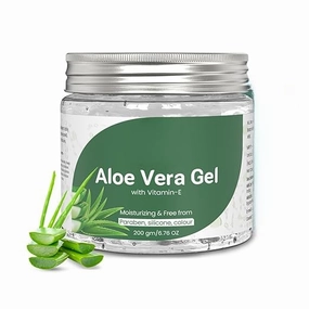 Aloe Vera Gel with Vitamin E, 200g, Paraben & Silicone Free Moisturizer for Face, Skin & Hair