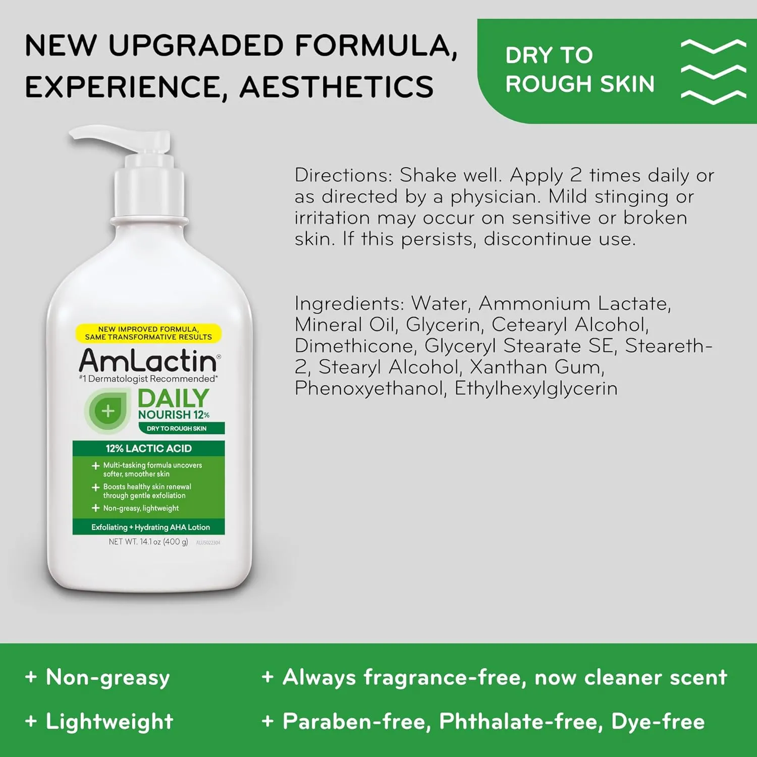 AmLactin Daily Nourish 12% - 14.1 oz Body Lotion with 12% Lactic Acid - Exfoliator and Moisturizer for Dry Skin (Packaging May Vary)​