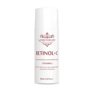 Anti Aging Retinol Cream Moisturizer w Vitamin C and Hyaluronic Acid - Large 2.8 fl oz - Pure Retinol 2.5%   Vitamin C   Organic Aloe - Day & Night on Face, Neck, Hands for Wrinkles - Lordsbury
