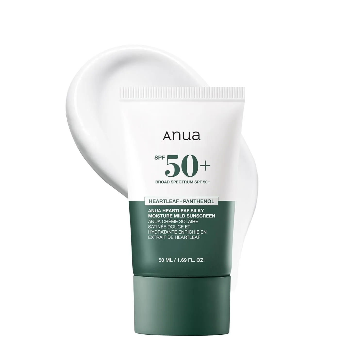 Anua Heartleaf Silky Moisture Mild Sunscreen, Broad Spectrum SPF 50  with Moisturizing Formula, Lightweight Korean Sunscreen, Natural finish, Vegan, korean skin care 50ml / 1.69 fl. oz.