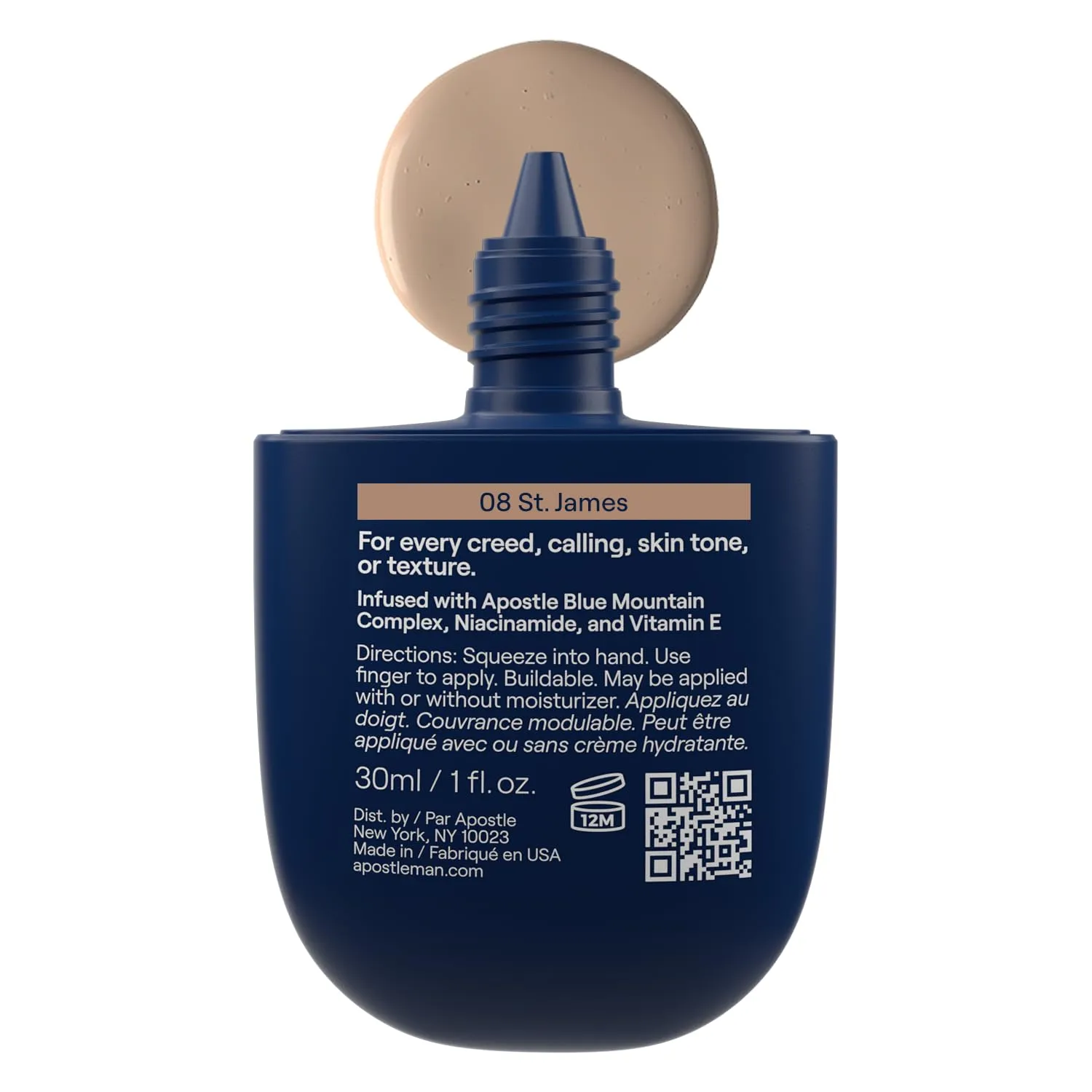 APOSTLE Reclaim Tinted Moisturizer for Men (8 St. James) - Niacinamide, Vitamin E, Squalane, Hyaluronic Acid, Tinted Face Moisturizer For Men. Hydrates, Evens Skin Tone, Reduces Fine Lines, 1 Fl. Oz.