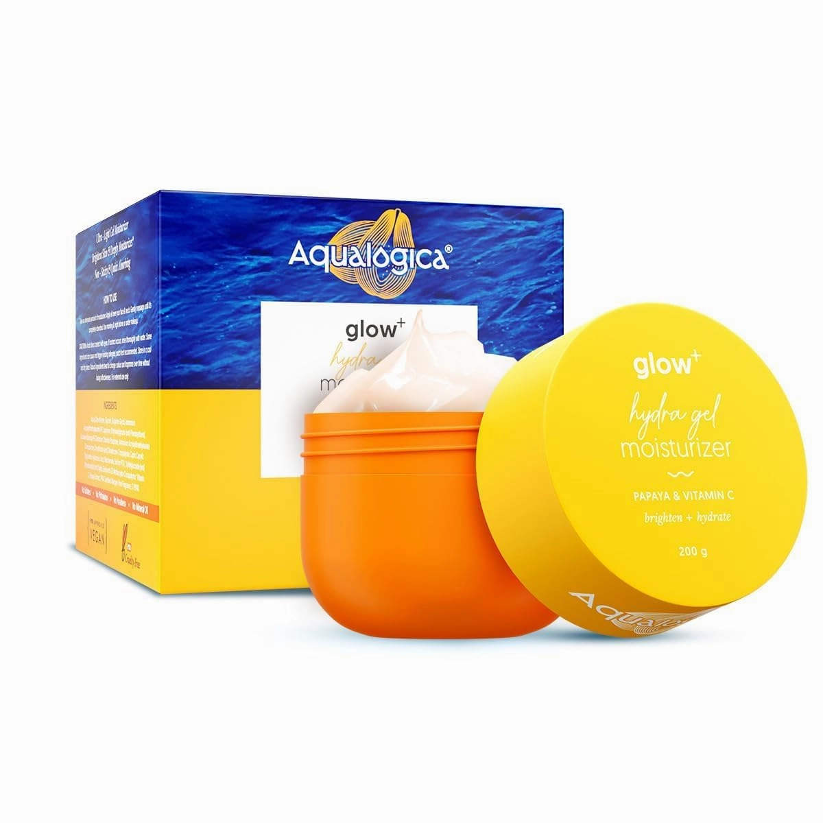Aq,ualogi'ca Glow  Hydra Gel Moisturizer | Papaya & Vitamin C | Brightens & Hydrates Skin | Lightweight, Non-Sticky Formula | Vegan | Sulfate-Free, Paraben-Free | 200g (7.05 oz)