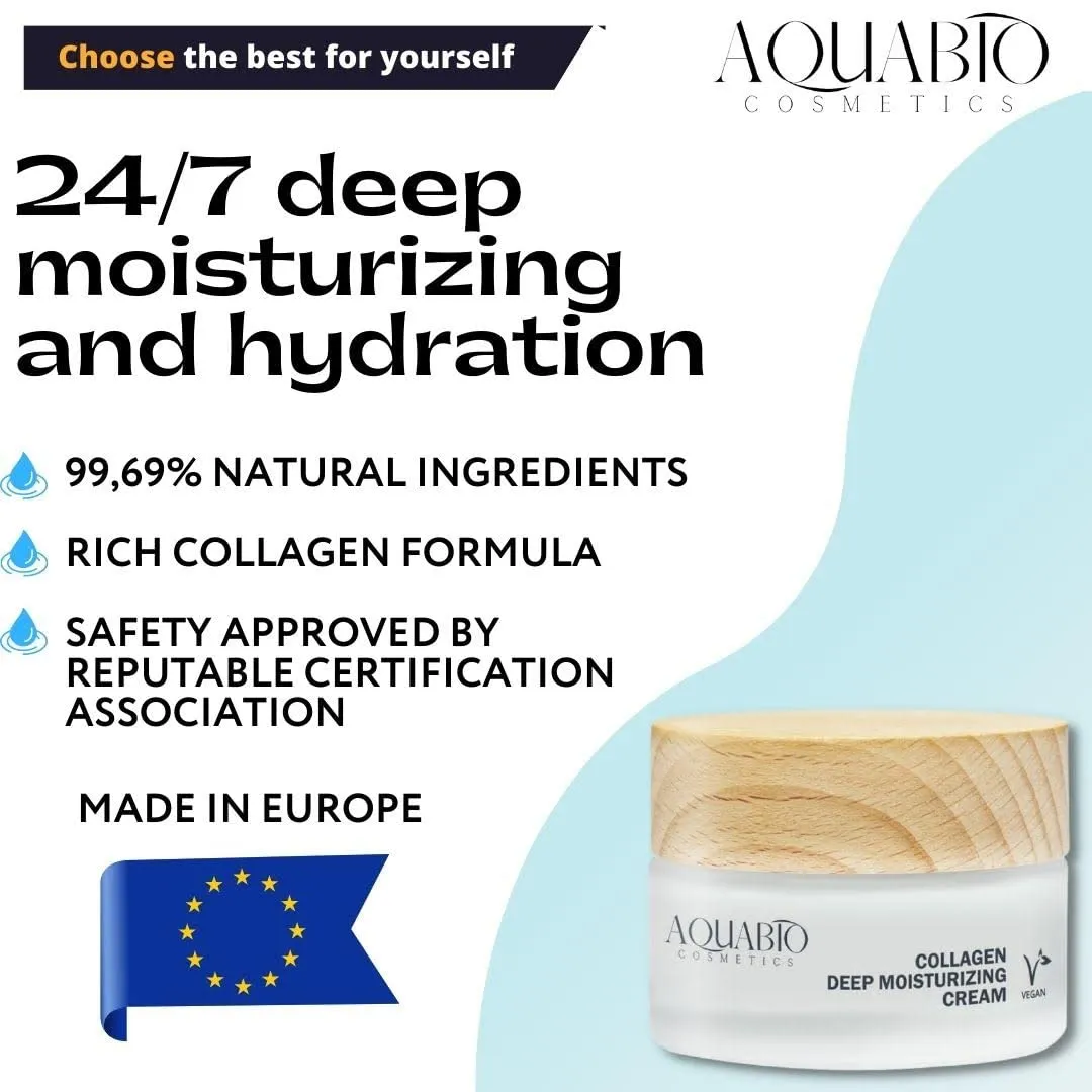 AquaBio Organic Collagen peptide Anti Aging Face & Neck Moisturizing cream for women men. Advanced Firming Skin care anti Wrinkle. Day Overnight-All skin types