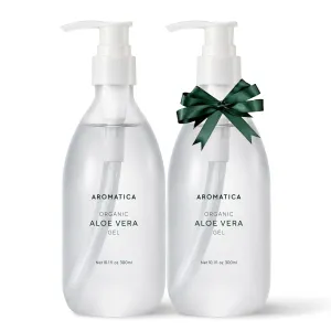 AROMATICA Organic Aloe Vera Gel Gift Set 300ml each – Vegan Body Moisturizer for Irritated Skin, After-Sun Skin Care, Mothers day gifts
