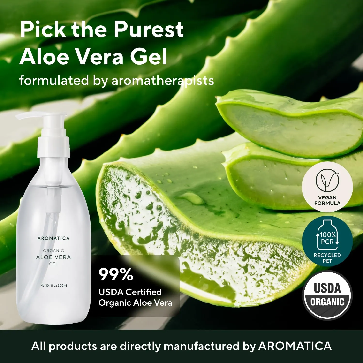 AROMATICA Organic Aloe Vera Gel Gift Set 300ml each – Vegan Body Moisturizer for Irritated Skin, After-Sun Skin Care, Mothers day gifts