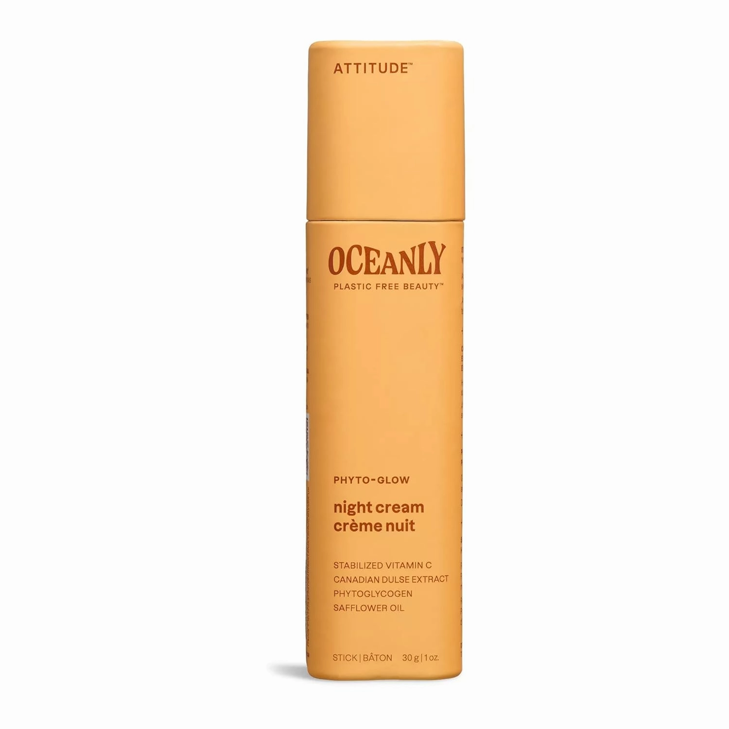 ATTITUDE Oceanly Night Cream Bar, EWG Verified, Plastic-free, Plant and Mineral-Based Ingredients, Vegan and Cruelty-free Face Moisturizing Products, PHYTO GLOW, Unscented, 1 Ounce