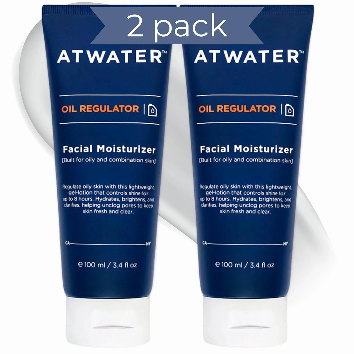 ATWATER Mens Face Moisturizer with Oil Control Complex, Unscented Lightweight Formula - Mens Face Lotion for Oily Skin that Hydrates and Controls Shine - 3.4 oz (2 pack)