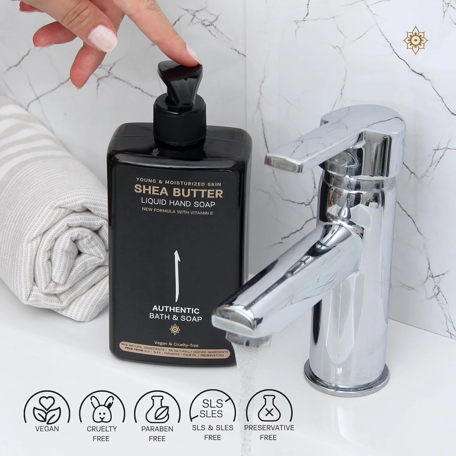AUTHENTIC BATH & SOAP - Organic Shea Butter Liquid Hand Soap - Moisturizing for Dry Skin, Vegan, Cruelty free, Paraben & Sulfate Free, SLS & SLES Free, Hand Wash for Men & Women 16.9 Fl Oz