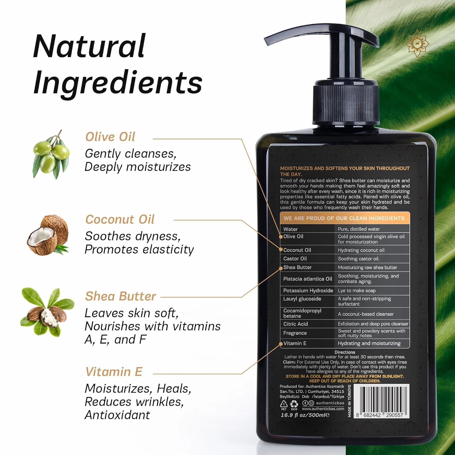 AUTHENTIC BATH & SOAP - Organic Shea Butter Liquid Hand Soap - Moisturizing for Dry Skin, Vegan, Cruelty free, Paraben & Sulfate Free, SLS & SLES Free, Hand Wash for Men & Women 16.9 Fl Oz