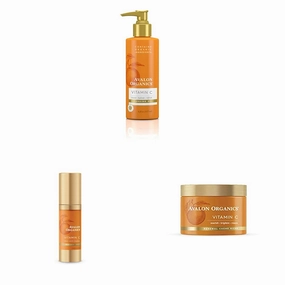 Avalon Organics Cleansing Gel with Vitamin C, 6 Oz with Radiance Serum with Vitamin C, 1 Oz and Renewal Crème Riche with Vitamin C, 1.7 Oz