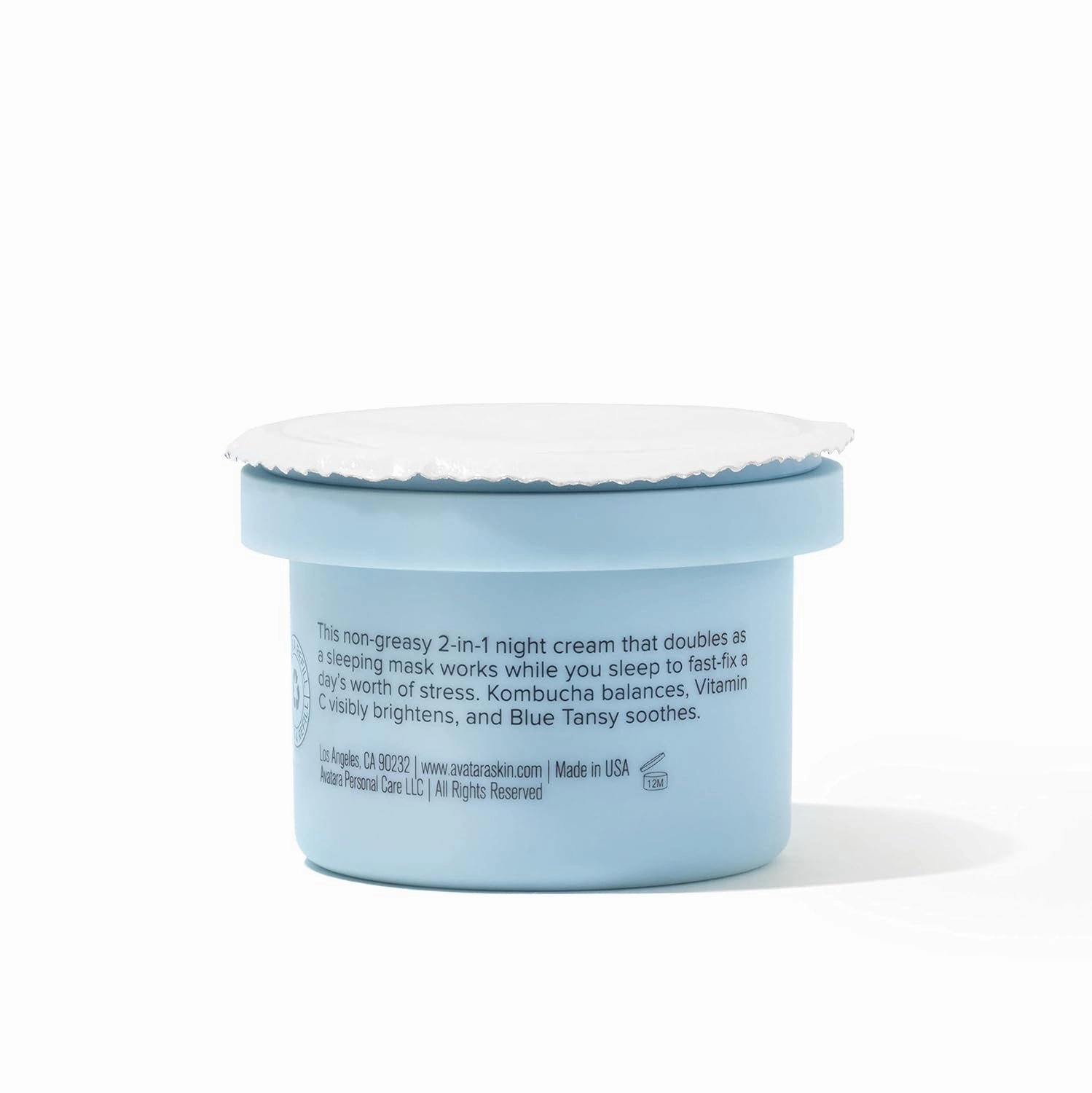 Avatara Kombucha The Moon Dream Night Cream REFILL, Non-Greasy 2-in-1 Night Cream, Deep Moisturization, Kombucha Balances, Vitamin C Brightens Skin, Blue Tansy Soothes Skin, 50 ml, 1.69 fl. Oz.