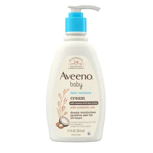 Aveeno Baby Daily Moisturizing Cream with Prebiotic Oat, Hypoallergenic Baby Lotion with Coconut Oil & Shea Butter Moisturizes Sensitive Skin for 24 Hours, Gentle Coconut Scent, 12 fl. oz (Pack of 2)