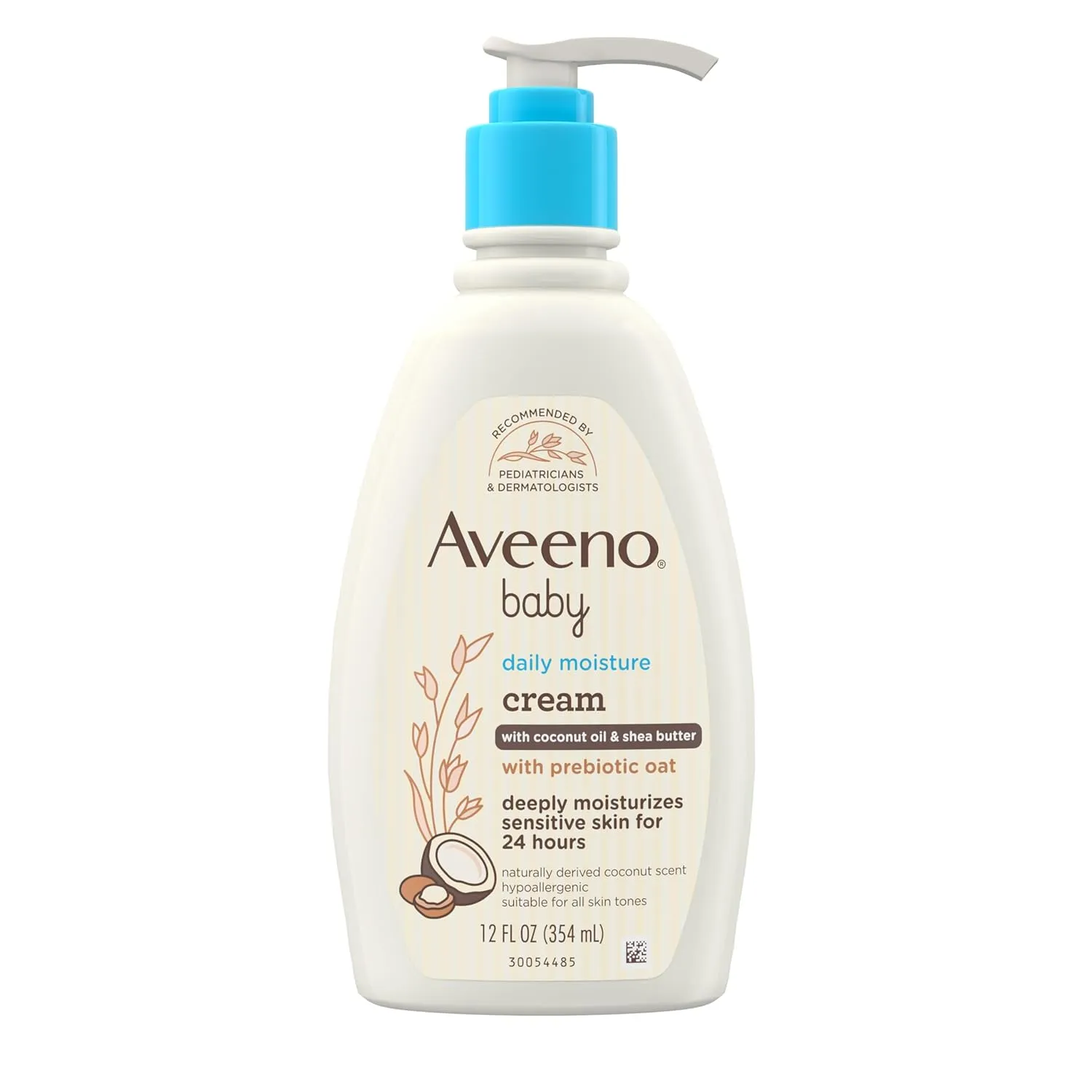 Aveeno Baby Daily Moisturizing Cream with Prebiotic Oat, Hypoallergenic Baby Lotion with Coconut Oil & Shea Butter Moisturizes Sensitive Skin for 24 Hours, Gentle Coconut Scent, 12 fl. oz (Pack of 2)