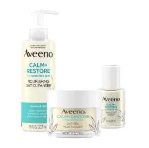 Aveeno Calm   Restore Nourishing Oat Cleanser 7.8oz with Restore Triple Oat Serum 1oz and Restore Oat Gel Moisturizer 1.7oz