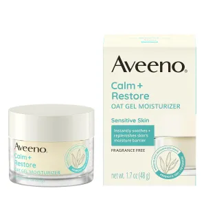Aveeno Calm   Restore Oat Gel Facial Moisturizer for Sensitive Skin, Fast-Absorbing, Soothing Lightweight Gel Cream with Prebiotic Oat & Feverfew, Fragrance-Free & Hypoallergenic, 1.7 oz