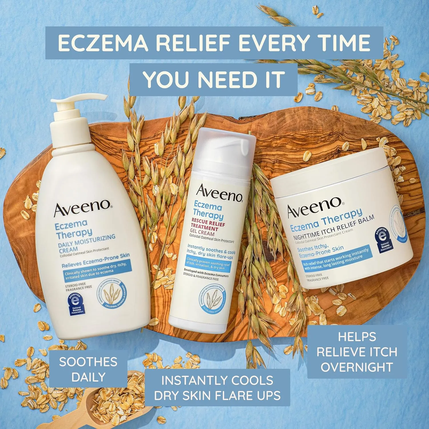 Aveeno Eczema Therapy Rescue Relief Treatment Gel Cream with Colloidal Oatmeal Skin Protectant, Instantly Soothes & Cools Itchy Dry Skin Flare-Ups, Steroid & Fragrance Free, 5.0 fl. oz