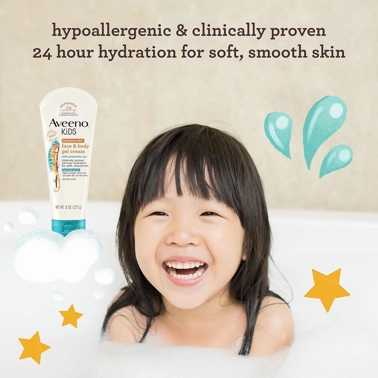 Aveeno Kids Sensitive Skin Face & Body Wash With Oat Extract, 18 fl. Oz with Aveeno Sensitive Skin Face & Body Gel Cream for Kids with Prebiotic Oat, 8 oz