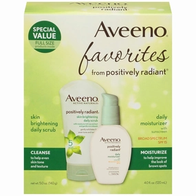 Aveeno Positively Radiant Morning Radiance Skin Care Gift Set with Daily Face Scrub & Moisturizer with SPF 15 Sunscreen, Helps Brightens Skin & Evens Tone, Non-Comedogenic & Hypoallergenic, Set of 2