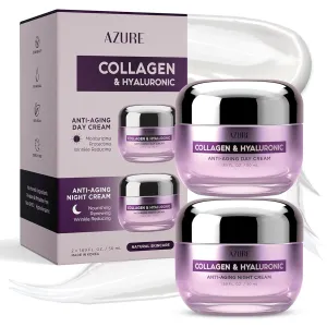 Azure Cosmetics Dermatologist Tested Collagen & Hyaluronic Acid Day & Night Face Moisturizer - K Beauty Anti-Aging Cream for Wrinkle Repair & Deep Hydration Cream - Korean Skincare - All Skin Type