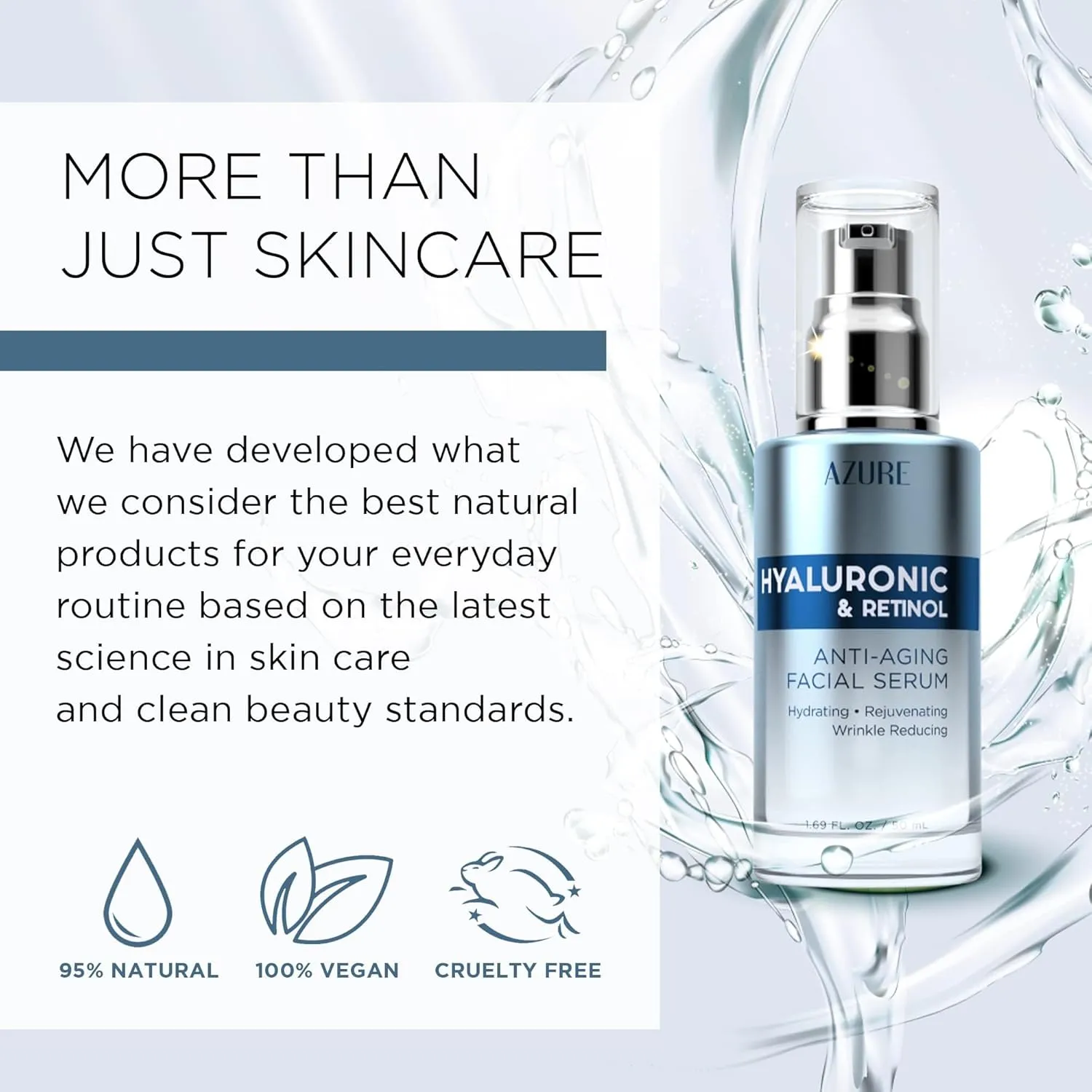 AZURE Hyaluronic Acid & Retinol Anti Aging Facial Serum - Anti Aging, Rejuvenating & Hydrating Face Serum - Reduces Wrinkles & Fine Lines - Skin Care Korean - Each 1.69 fl.oz - 2 Pack