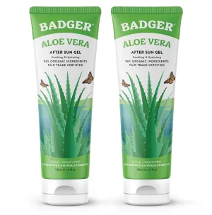 Badger Organic Aloe Vera Gel for Face & Body, 96% Pure Unscented Organic Aloe Gel for Cooling, Soothing, Non-Sticky Sunburn Relief, Vegan, Fair Trade & Hypoallergenic, 4 fl oz, 2-Pack