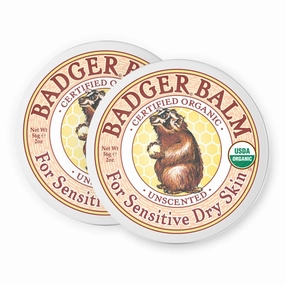 Badger Balm Unscented, 100% Organic Olive Oil & Beeswax, Fragrance Free Hand Cream, Long Lasting Sensitive Skin Moisturizer, 2 oz Tin, 2-Pack