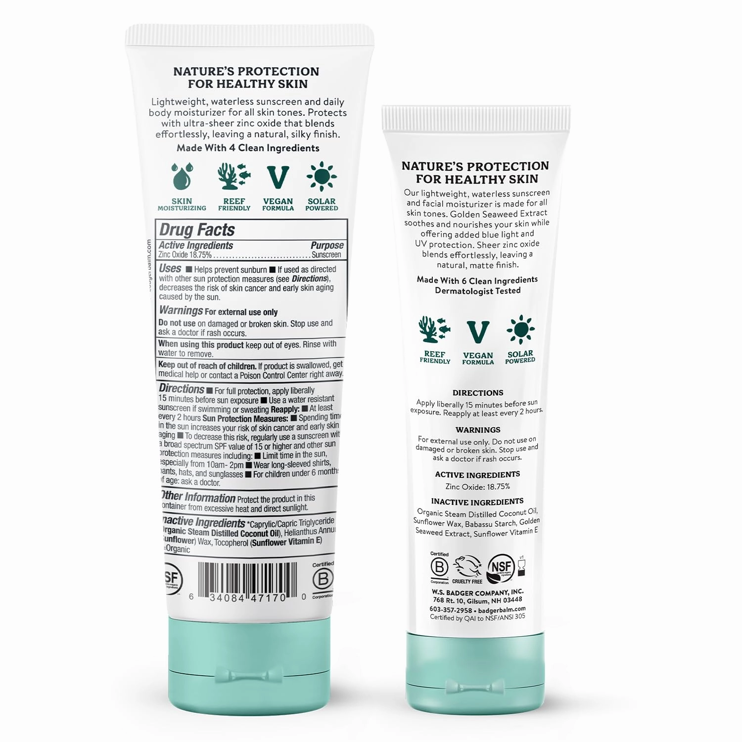 Badger Mineral Daily and Face Sunscreen Combo, SPF 30 Lightweight Organic Mineral Sunscreens with Zinc Oxide, Hydrating Everyday Sunscreen Lotions for Face & Body, Vegan & Unscented, 2-Pack