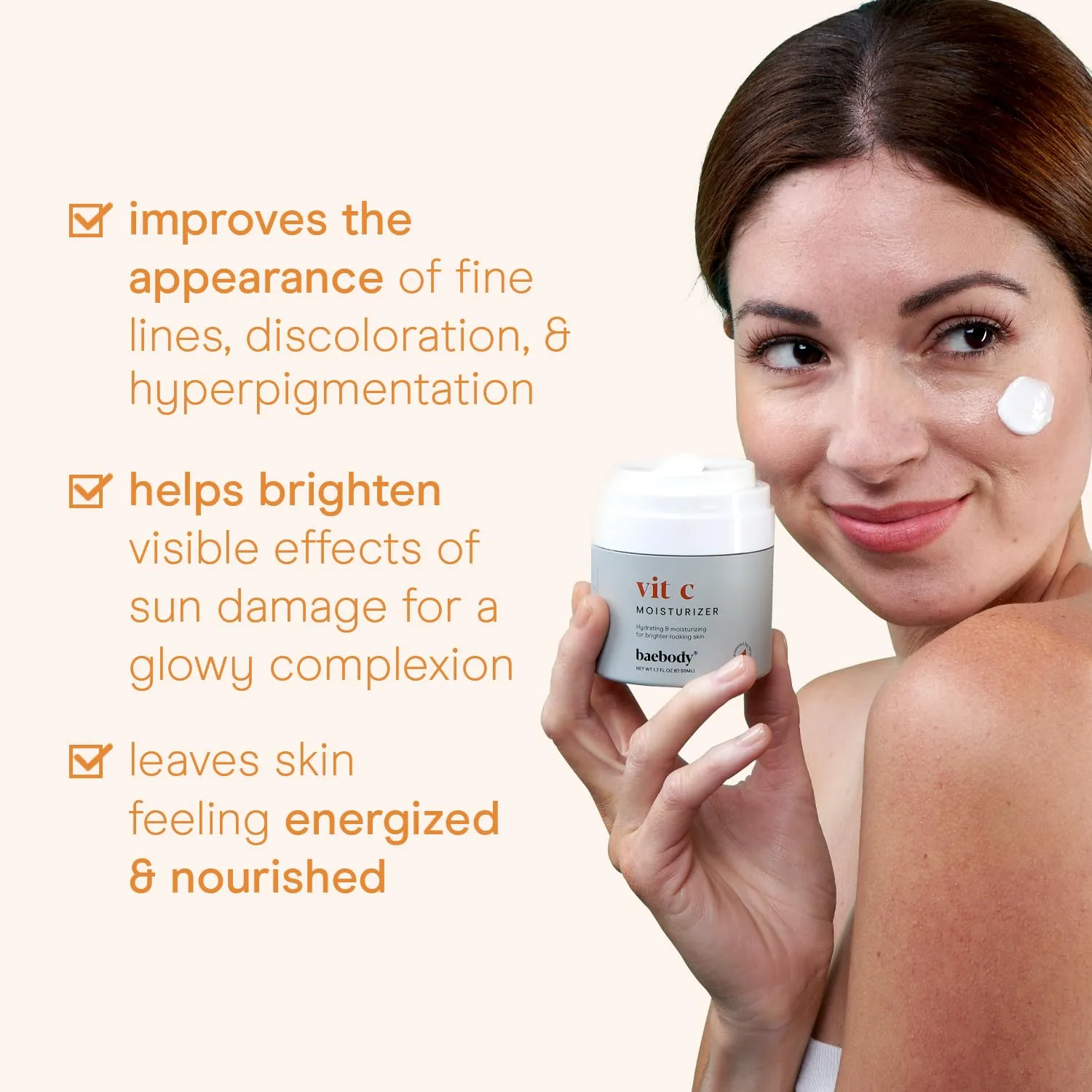Baebody Made in USA Vitamin C Face Moisturizer - Brightening Vitamin C Cream Moisturizer with Jojoba Oil - Anti Aging and Hydrating (1.7 fl oz/50 ml)