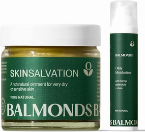 Balmonds - Daily Moisturizing Cream 3.5oz. (100ml) & Skin Salvation 2.1 fl oz (60 ml) - 99% Natural Moisturizer Face & Body - All-Purpose Intensive Moisturizer with Calendula, Hemp & Beeswax