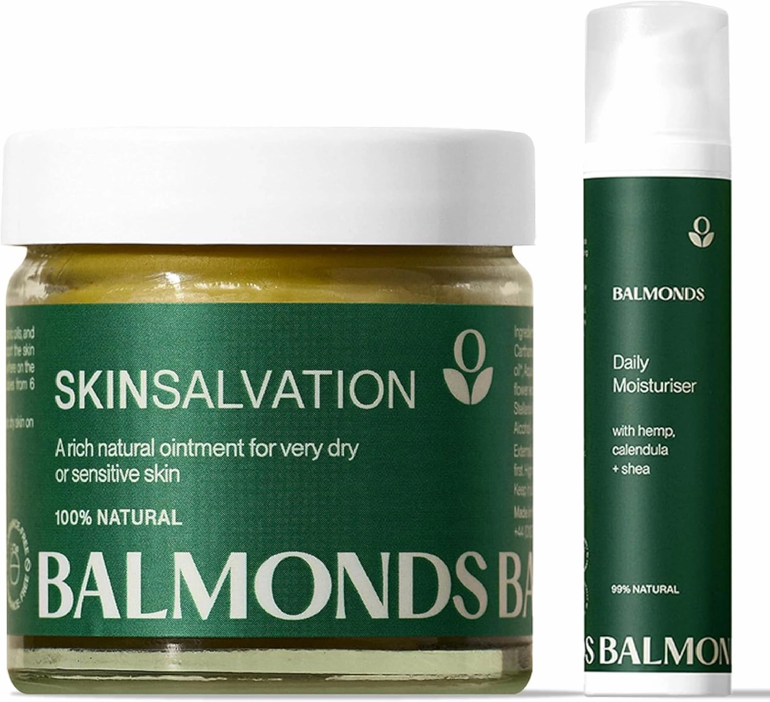 Balmonds - Daily Moisturizing Cream 3.5oz. (100ml) & Skin Salvation 2.1 fl oz (60 ml) - 99% Natural Moisturizer Face & Body - All-Purpose Intensive Moisturizer with Calendula, Hemp & Beeswax