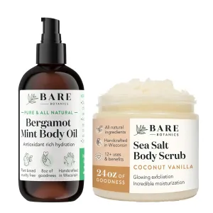 Bare Botanics Bergamot Mint Body Oil (Custom Formulated)   Coconut Vanilla Body Salt Scrub