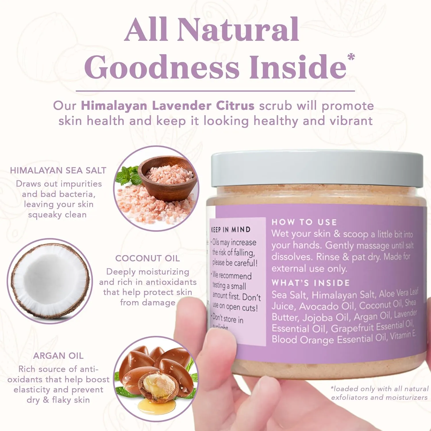 Bare Botanics Lavender Grapefruit Body Scrub 24 oz - Naturally Scented Himalayan Salt Scrub Made in Madison WI - Formulated w/Skin Loving Moisturizers - Cruelty Free Exfoliator w/a Cute Wooden Spoon