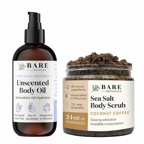 Bare Botanics Unscented Body Oil (Custom Formulated)   Coconut Coffee Body Scrub