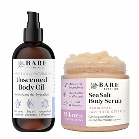 Bare Botanics Unscented Body Oil (Custom Formulated)   Lavender Citrus Body Himalayan Salt Scrub