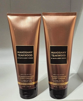 Bath & Body Mahogany Teakwood Ultimate Hydration Body Cream, Men's Collection, 8 oz, 24 Hour Moisture with Shea Butter and Hyaluronic Acid, 2-Pack