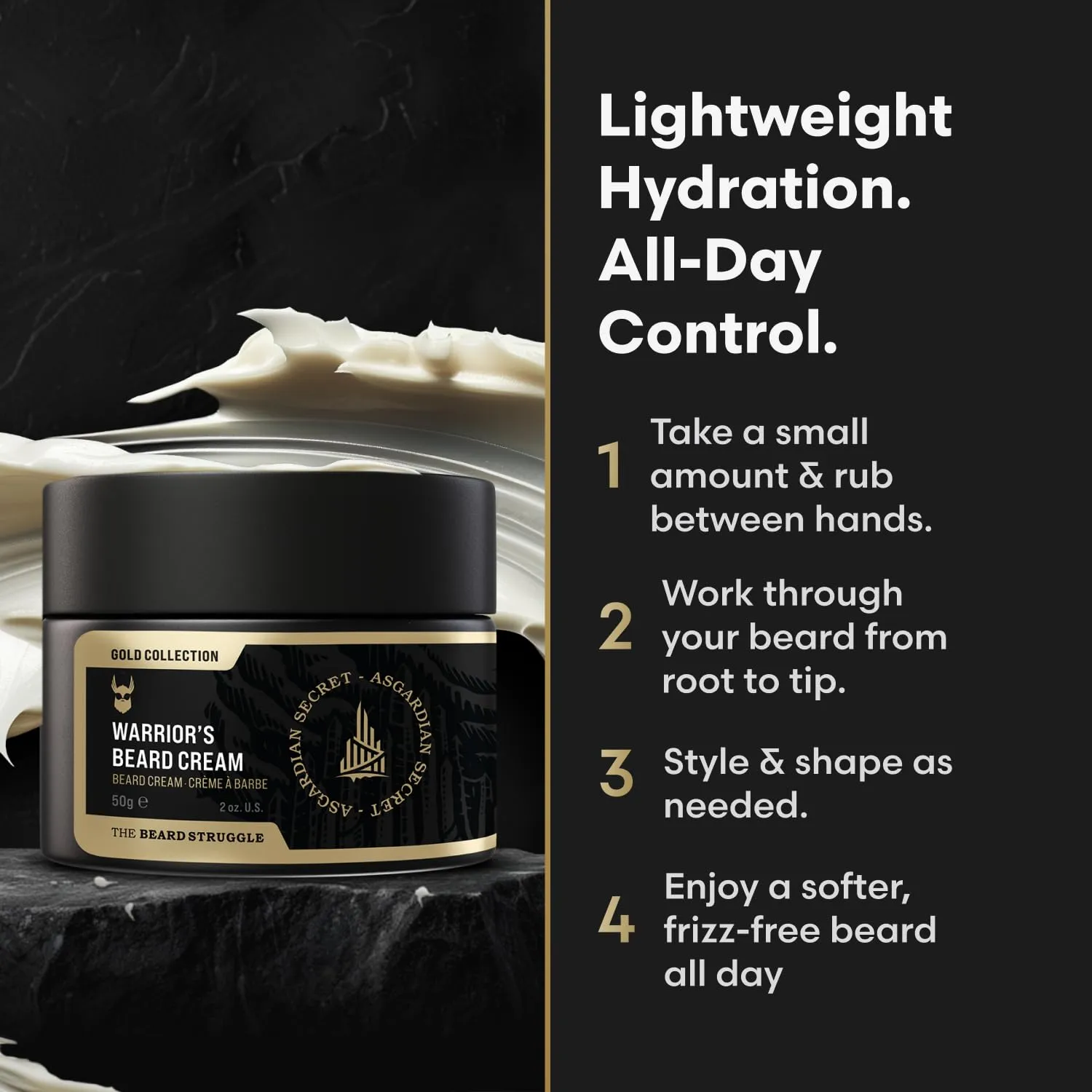Beard Cream for Men by Beard Struggle -Loki Unscented Beard Butter, Moisturizer & Softener for Men - Itch Relief, Hydration with Avocado & Jojoba Oils - Beard, Mustache & Corase Growth Cream, 50g