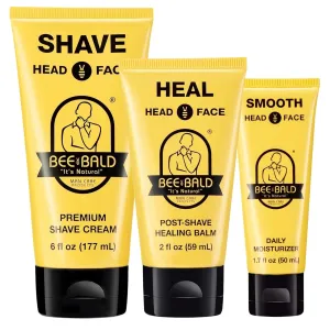 Bee Bald 3-Pack with SMOOTH Daily Moisturizer, HEAL Post-Shave Healing Balm, and SHAVE Premium Shaving Cream