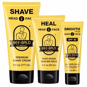 Bee Bald 3-Pack with SMOOTH PLUS Daily Moisturizer with SPF 30, HEAL Post-Shave Healing Balm, and SHAVE Premium Shaving Cream