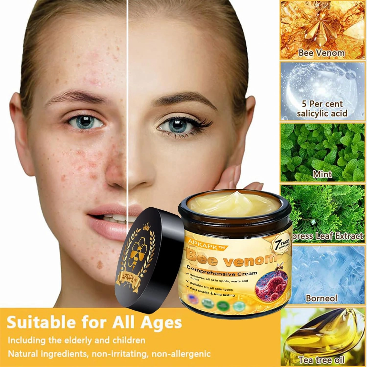 Bee Venom Comprehensive Cream, 2025 New Bee Venom Skin Treatment Cream, Bee Venom Cream-50g, Natural Skin Moisturizer for All Skin Types (3)