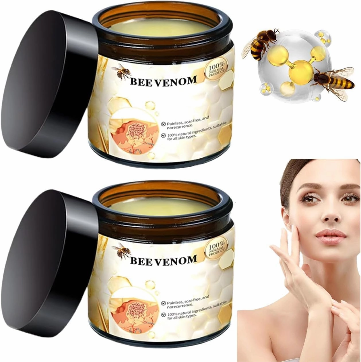 Bee Venom Cream, Professional Bee Venom Repair Cream, Natural Skin Moisturizer, New Bee Venom Skin Cream for All Skin Types (2pcs)