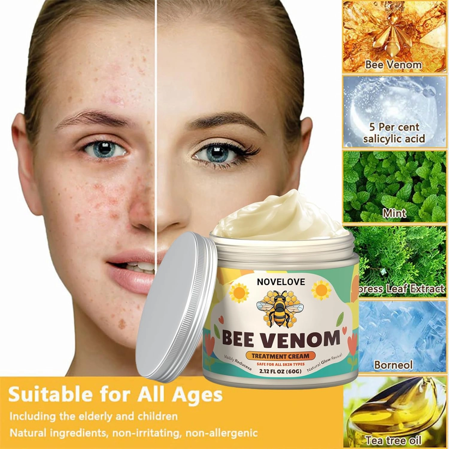 Bee Venom Skin Treatment Cream, Bee Venom Cream-60g, Natural Propolis & Peptide Anti-Aging Skin Moisturizer for Anti-Wrinkles, Hydration & Firming skin, All Skin Types (2)