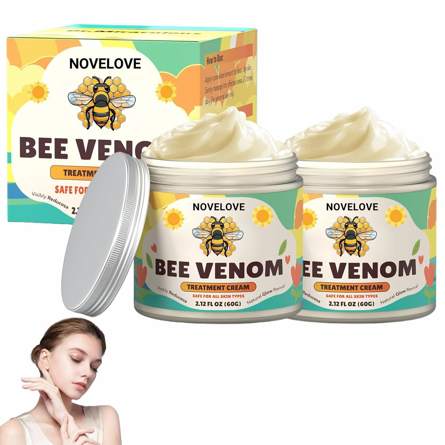Bee Venom Skin Treatment Cream, Bee Venom Cream-60g, Natural Propolis & Peptide Anti-Aging Skin Moisturizer for Anti-Wrinkles, Hydration & Firming skin, All Skin Types (2)