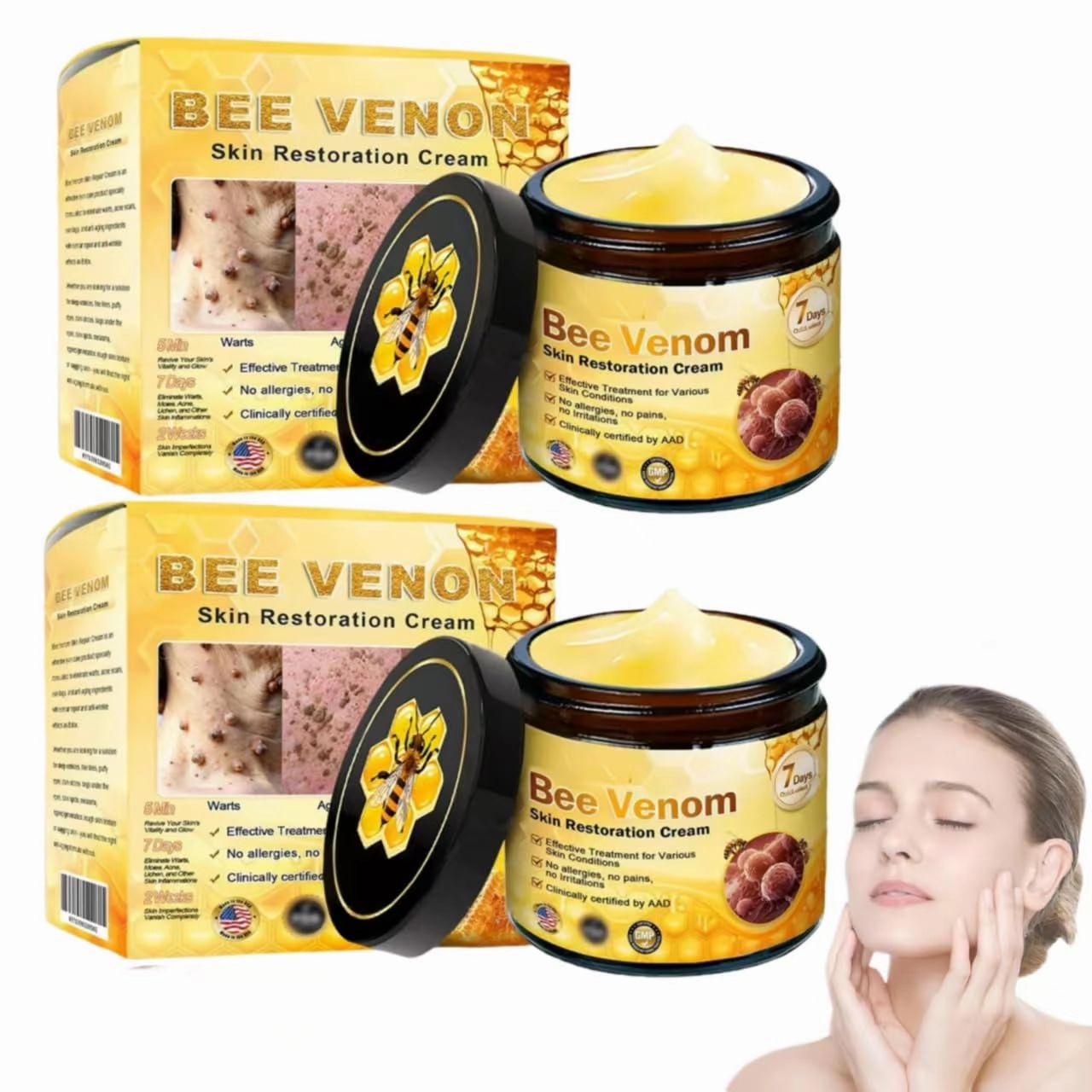 Bee Venom Skin Treatment Cream, Bee Venom Skin Treatment Cream, 2025 New Bee Venom Comprehensive Cream, Ointment for Face & Body, Comprehensive Moisturizer cream for All skin Types (2Bottle)