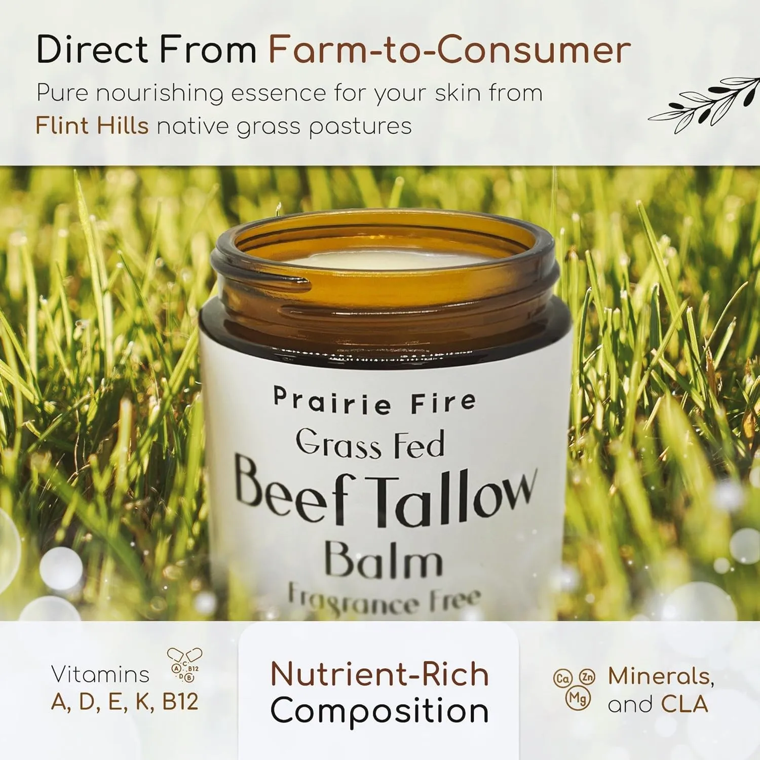 Beef Tallow Balm - 8 oz - Organic Grass Fed and Finished - Made in USA - Moisturizing Skin Care Peppermint