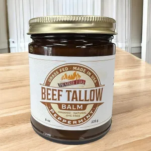 Beef Tallow Balm - 8 oz - Organic Grass Fed and Finished - Made in USA - Moisturizing Skin Care Peppermint
